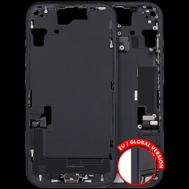 Frame centrale W/ Connettore di ricarica flat e Minuteria per iPhone 15 (EU / Global Version) (Used Service Pack Pull: Grade B) (Nero)