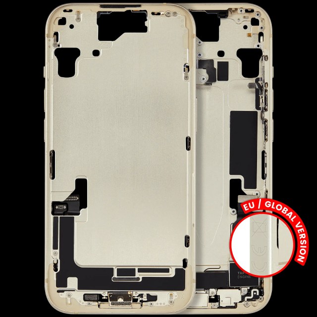 Frame centrale W/ Connettore di ricarica flat e Minuteria per iPhone 15 (EU / Global Version) (Used Service Pack Pull: Grade B) (Giallo)