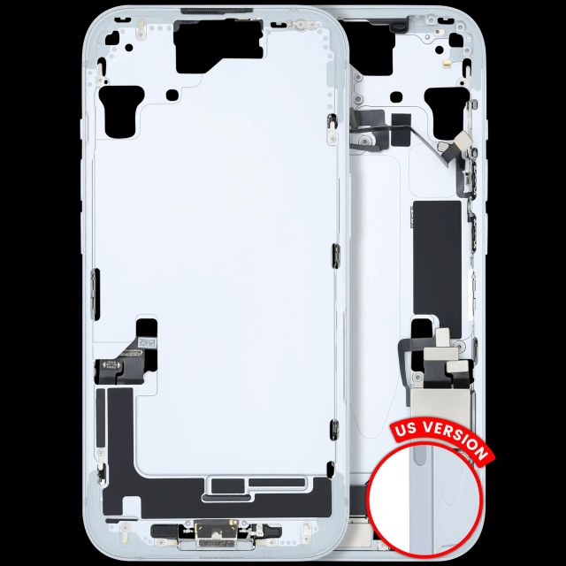 Frame centrale W/ Connettore di ricarica flat e Minuteria per iPhone 15 (US Version) (Used Service Pack Pull: grado A) (Blu)