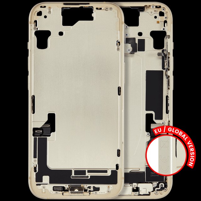 Frame centrale W/ Connettore di ricarica flat e Minuteria per iPhone 15 (EU / Global Version) (Used Service Pack Pull: Grade C) (Giallo)
