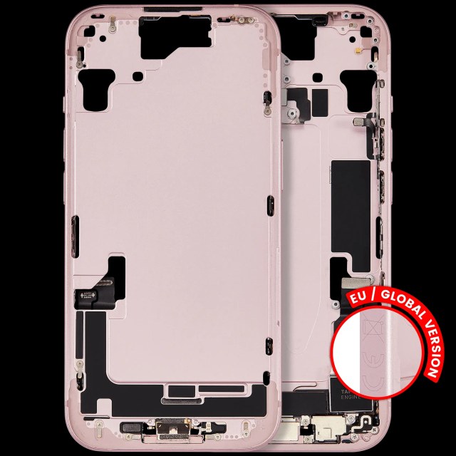Frame centrale W/ Connettore di ricarica flat e Minuteria per iPhone 15 (EU / Global Version) (Used Service Pack Pull: Grade C) (Rosa)