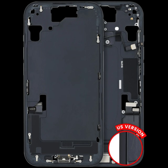 Frame centrale W/ Connettore di ricarica flat e Minuteria per iPhone 15 (US Version) (Used Service Pack Pull: Grade B) (Nero)