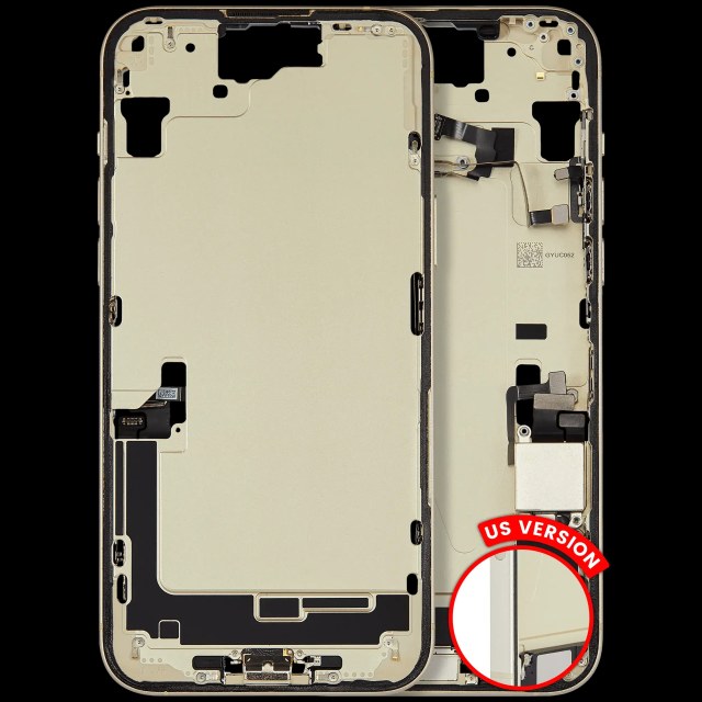 Frame centrale W/ Connettore di ricarica flat e Minuteria per iPhone 15 Plus (US Version) (Used Service Pack Pull: Grade B) (Giallo)