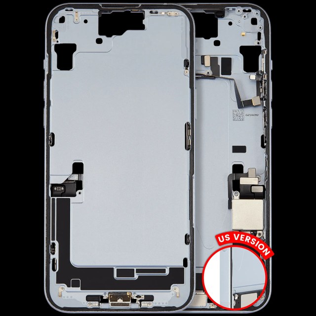 Frame centrale W/ Connettore di ricarica flat e Minuteria per iPhone 15 Plus (US Version) (Used Service Pack Pull: Grade C) (Blu)