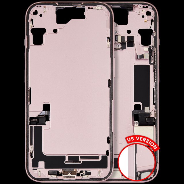 Frame centrale W/ Connettore di ricarica flat e Minuteria per iPhone 15 (US Version) (Used Service Pack Pull: grado A) (Rosa)