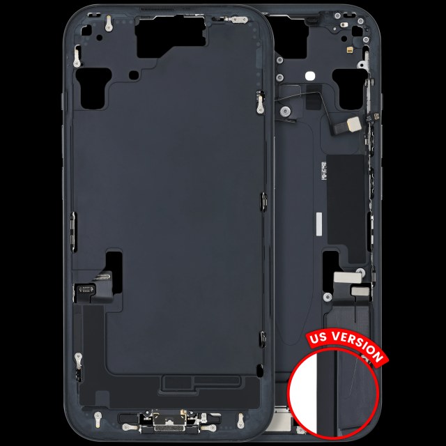 Frame centrale W/ Connettore di ricarica flat e Minuteria per iPhone 15 (US Version) (Used Service Pack Pull: Grade C) (Nero)