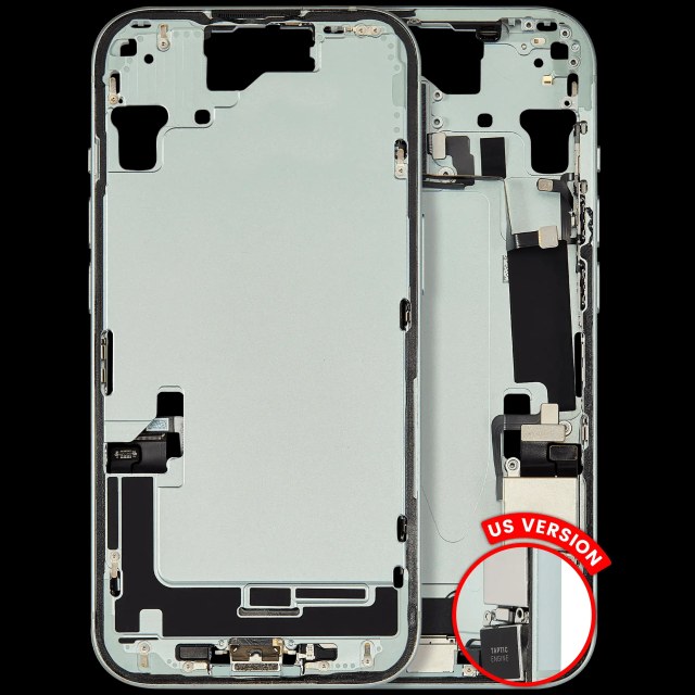 Frame centrale W/ Connettore di ricarica flat e Minuteria per iPhone 15 (US Version) (Used Service Pack Pull: grado A) (Verde)