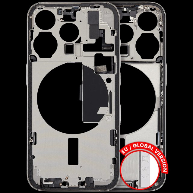 Frame centrale W/ Connettore di ricarica flat e Minuteria per iPhone 15 Pro (EU / Global Version) (Used Service Pack Pull: Grade B) (Titanio bianco)