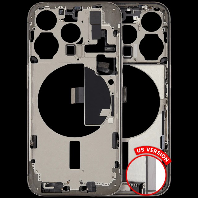 Frame centrale W/ Connettore di ricarica flat e Minuteria per iPhone 15 Pro (US Version) (Used Service Pack Pull: Grade C) (Titanio naturale)