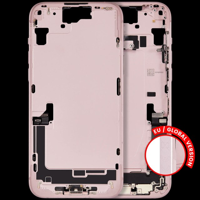 Frame centrale W/ Connettore di ricarica flat e Minuteria per iPhone 15 Plus (EU / Global Version) (Used Service Pack Pull: Grade C) (Rosa)