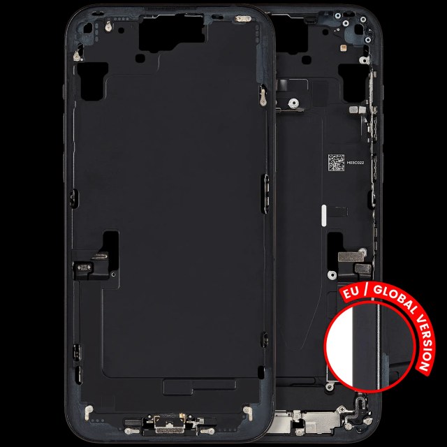 Frame centrale W/ Connettore di ricarica flat e Minuteria per iPhone 15 Plus (EU / Global Version) (Used Service Pack Pull: Grade C) (Nero)