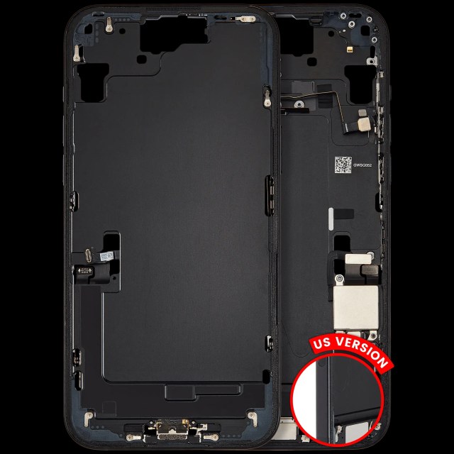 Frame centrale W/ Connettore di ricarica flat e Minuteria per iPhone 15 Plus (US Version) (Used Service Pack Pull: grado A) (Nero)