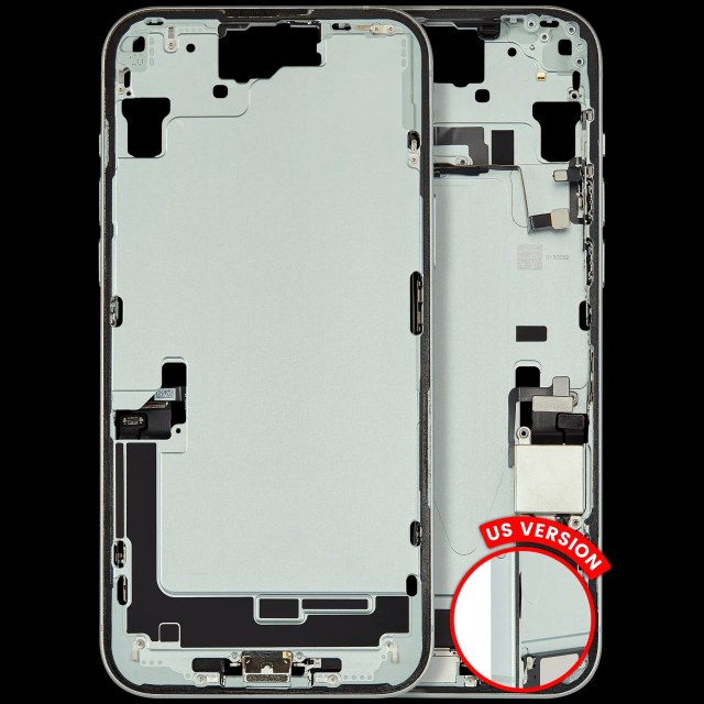 Frame centrale W/ Connettore di ricarica flat e Minuteria per iPhone 15 Plus (US Version) (Used Service Pack Pull: grado A) (Verde)