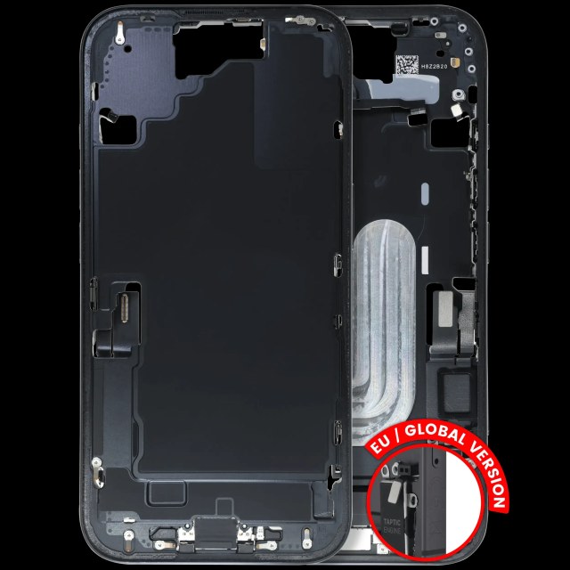 Frame centrale W/ Connettore di ricarica flat e Minuteria per iPhone 16 (EU / Global Version) (Used Service Pack Pull: Grade B) (Nero)