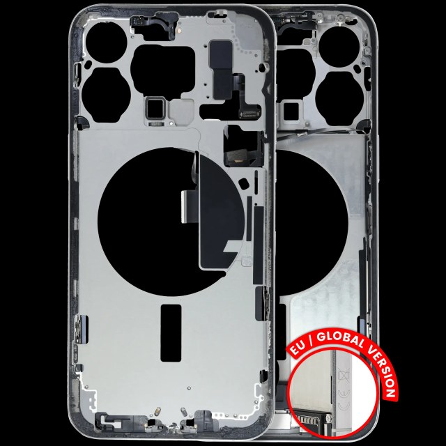 Frame centrale W/ Connettore di ricarica flat e Minuteria per iPhone 15 Pro Max (EU / Global Version) (Used Service Pack Pull: Grade B) (Titanio bianco)