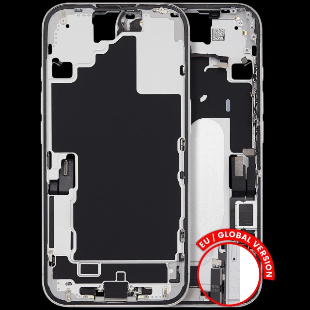 Frame centrale W/ Connettore di ricarica flat e Minuteria per iPhone 16 (EU / Global Version) (Used Service Pack Pull: Grade C) (Bianco)
