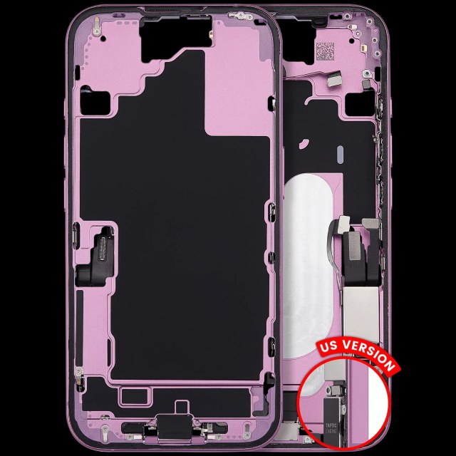 Frame centrale W/ Connettore di ricarica flat e Minuteria per iPhone 16 (US Version) (Used Service Pack Pull: grado A) (Rosa)