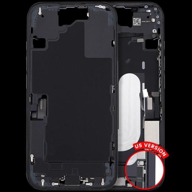 Frame centrale W/ Connettore di ricarica flat e Minuteria per iPhone 16 (US Version) (Used Service Pack Pull: grado A) (Nero)