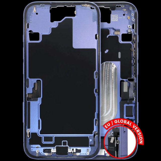 Frame centrale W/ Connettore di ricarica flat e Minuteria per iPhone 16 (EU / Global Version) (Used Service Pack Pull: Grade C) (Blu oltremare)