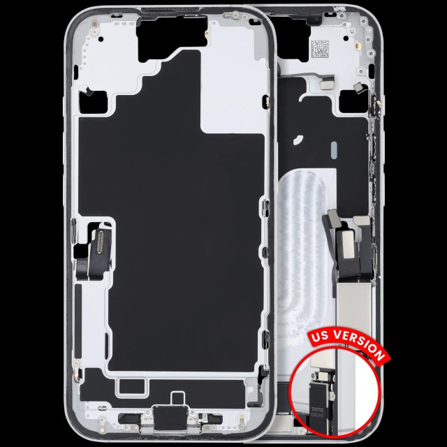 Frame centrale W/ Connettore di ricarica flat e Minuteria per iPhone 16 (US Version) (Used Service Pack Pull: grado A) (Bianco)