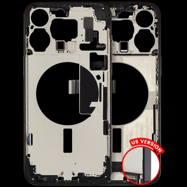 Frame centrale W/ Connettore di ricarica flat e Minuteria per iPhone 15 Pro Max (US Version) (Used Service Pack Pull: Grade B) (Titanio nero)