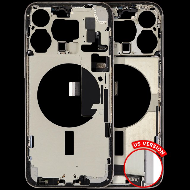 Frame centrale W/ Connettore di ricarica flat e Minuteria per iPhone 15 Pro Max (US Version) (Used Service Pack Pull: Grade B) (Titanio bianco)