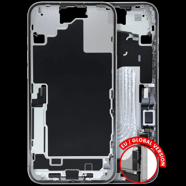 Frame centrale W/ Connettore di ricarica flat e Minuteria per iPhone 16 Plus (EU / Global Version) (Used Service Pack Pull: grado A) (Bianco)