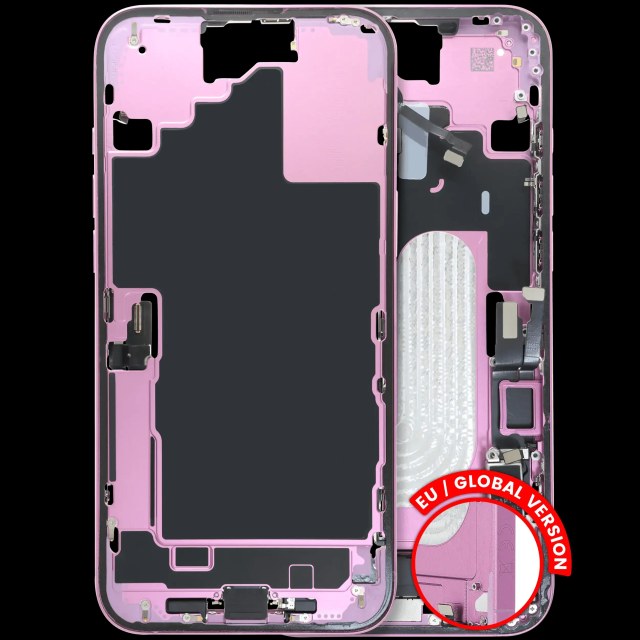 Frame centrale W/ Connettore di ricarica flat e Minuteria per iPhone 16 Plus (EU / Global Version) (Used Service Pack Pull: Grade B) (Rosa)