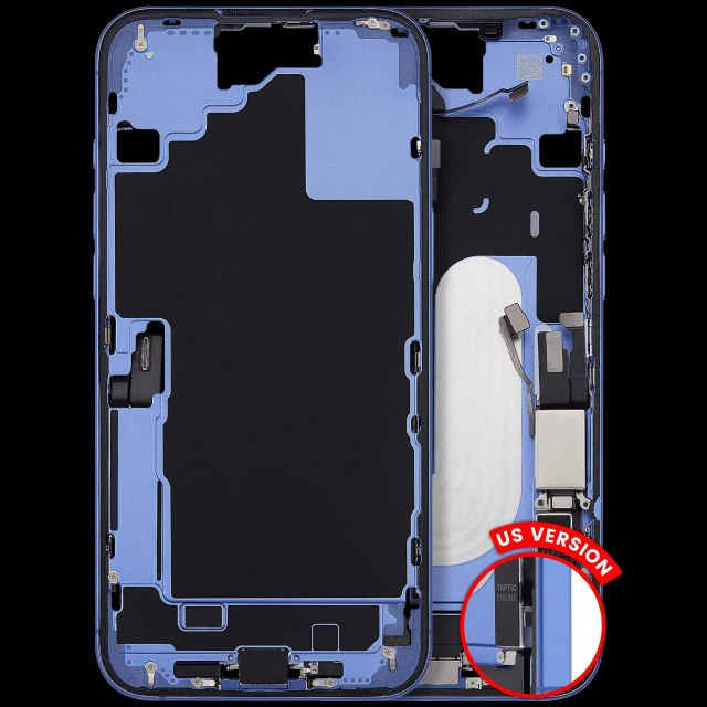 Frame centrale W/ Connettore di ricarica flat e Minuteria per iPhone 16 Plus (US Version) (Used Service Pack Pull: grado A) (Blu oltremare)