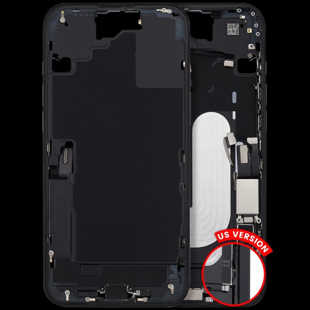 Frame centrale W/ Connettore di ricarica flat e Minuteria per iPhone 16 Plus (US Version) (Used Service Pack Pull: Grade B) (Nero)
