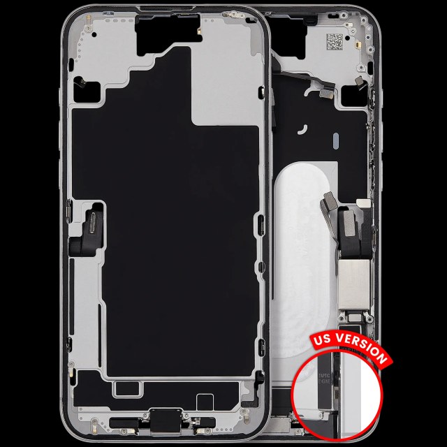 Frame centrale W/ Connettore di ricarica flat e Minuteria per iPhone 16 Plus (US Version) (Used Service Pack Pull: grado A) (Bianco)
