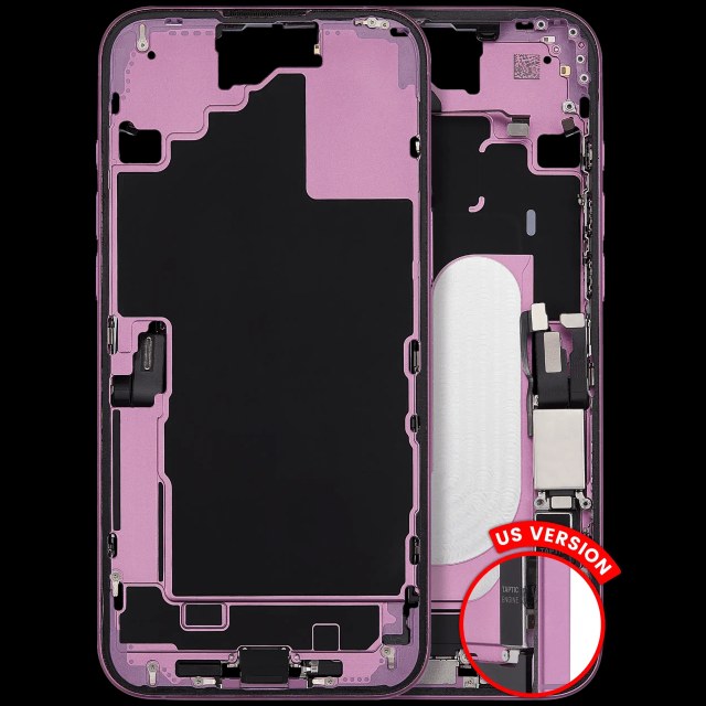 Frame centrale W/ Connettore di ricarica flat e Minuteria per iPhone 16 Plus (US Version) (Used Service Pack Pull: Grade C) (Rosa)
