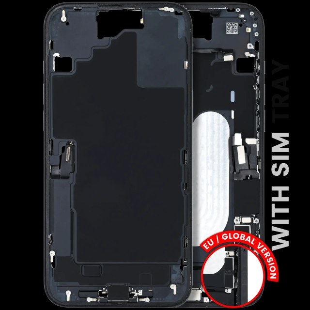 Frame centrale W/ Connettore di ricarica flat e Minuteria per iPhone 16 Plus (EU / Global Version) (Used Service Pack Pull: Grade C) (Nero)
