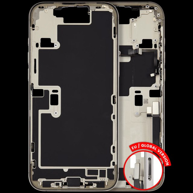 Frame centrale W/ Connettore di ricarica flat e Minuteria per iPhone 16 Pro Max (EU / Global Version) (Used Service Pack Pull: grado A) (Titanio naturale)