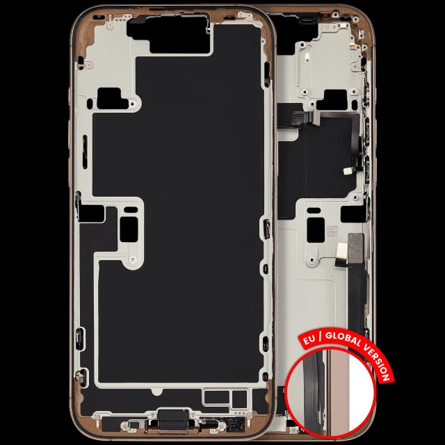 Frame centrale W/ Connettore di ricarica flat e Minuteria per iPhone 16 Pro Max (EU / Global Version) (Used Service Pack Pull: Grade B) (Titanio sabbia)