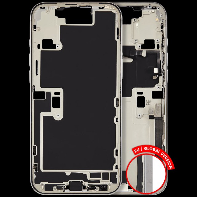 Frame centrale W/ Connettore di ricarica flat e Minuteria per iPhone 16 Pro Max (EU / Global Version) (Used Service Pack Pull: Grade B) (Titanio bianco)