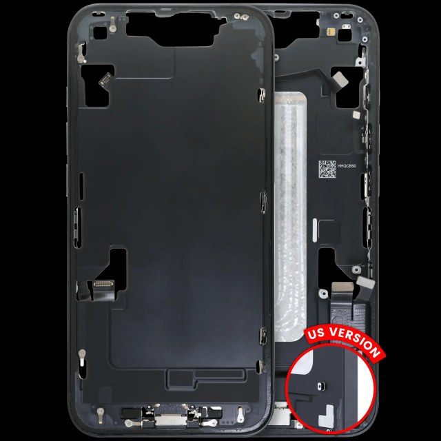 Frame centrale W/ Connettore di ricarica flat e Minuteria per iPhone 16e (US Version) (Used Service Pack Pull: grado A) (Nero)