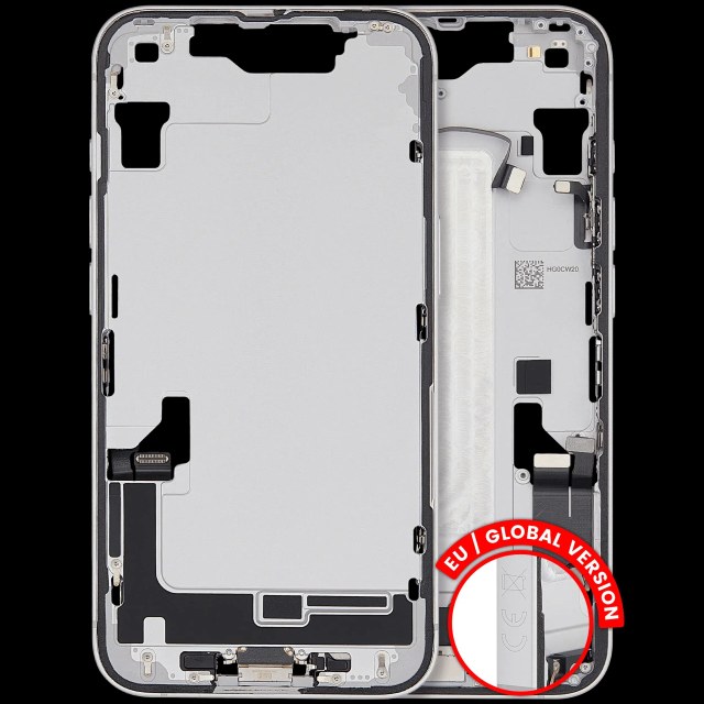 Frame centrale W/ Connettore di ricarica flat e Minuteria per iPhone 16e (EU / Global Version) (Used Service Pack Pull: grado A) (Bianco)