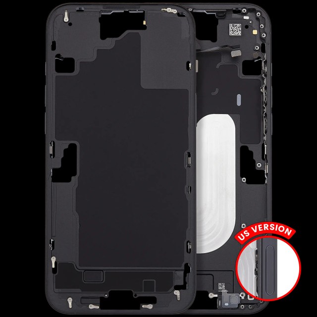 Frame centrale con accensione e volume Button per iPhone 16 Plus (US Version) (Aftermarket Plus) (Nero)