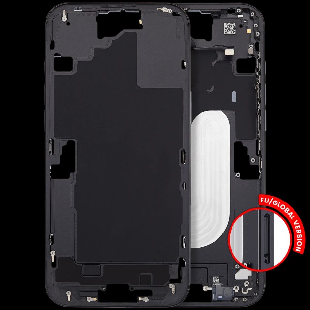 Frame centrale con accensione e volume Button per iPhone 16 Plus (EU / Global Version) (Aftermarket Plus) (Nero)
