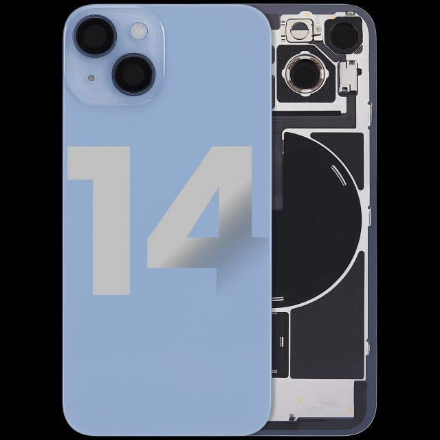 Vetro posteriore con magnete MagSafe, NFC e flat flash per iPhone 14 (Used Service Pack Pull: Grade C) (Blu)