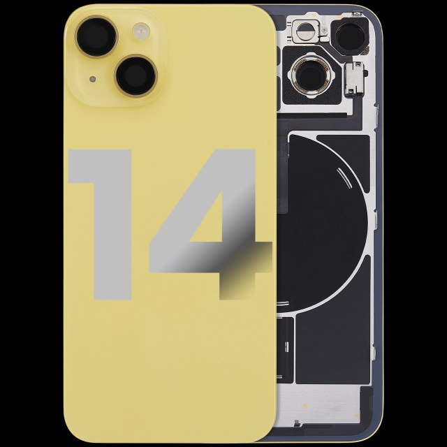 Vetro posteriore con magnete MagSafe, NFC e flat flash per iPhone 14 (Used Service Pack Pull: Grade C) (Giallo)