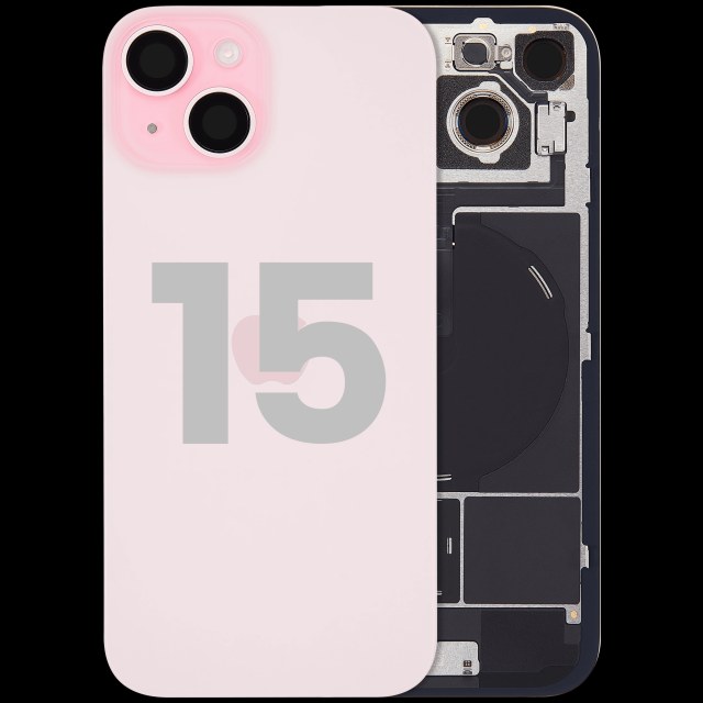 Vetro posteriore con magnete MagSafe, NFC e flat flash per iPhone 15 (Used Service Pack Pull: Grade C) (Rosa)
