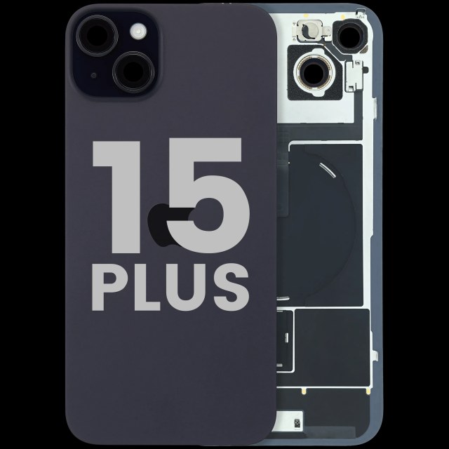 Vetro posteriore con magnete MagSafe, NFC e flat flash per iPhone 15 Plus (Used Service Pack Pull: Grade C) (Nero)