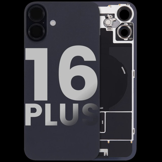 Vetro posteriore con magnete MagSafe, NFC e flat flash per iPhone 16 Plus (Used Service Pack Pull: Grade C) (Nero)