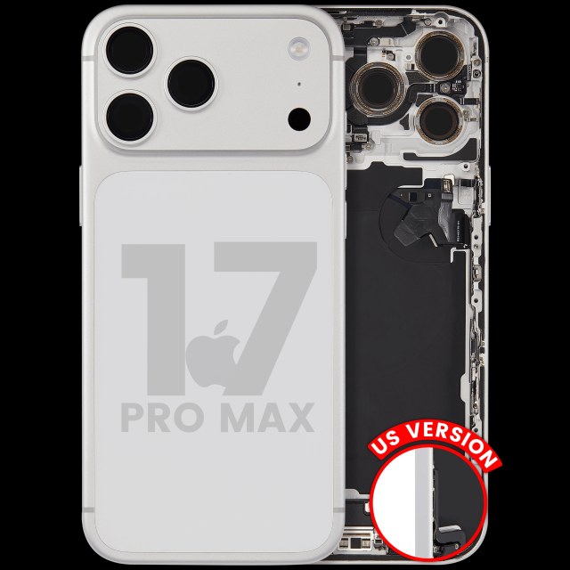 Scocca posteriore con flat connettore di ricarica e minuteria compatibile per iPhone 17 Pro Max (US Version) (Used Service Pack Pull: grado A) (Argento)