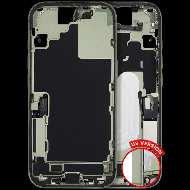 Frame centrale W/ Connettore di ricarica flat e Minuteria per iPhone 17 (US Version) (Used Service Pack Pull: grado A) (Verde salvia)