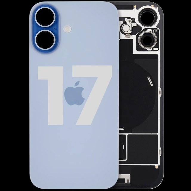 Vetro posteriore con magnete MagSafe, NFC e flat flash per iPhone 17 (Used Service Pack Pull: grado A) (Blu nebbia)