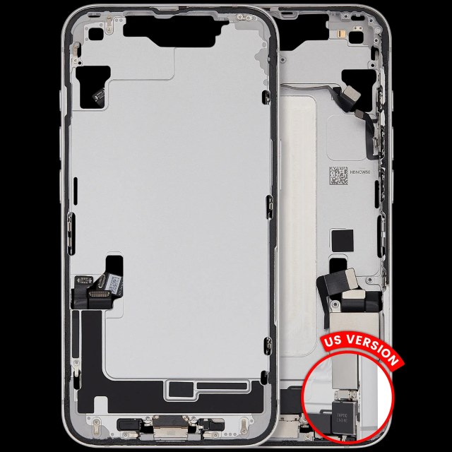Frame centrale W/ Connettore di ricarica flat e Minuteria per iPhone 16e (US Version) (Used Service Pack Pull: Grade B) (Bianco)