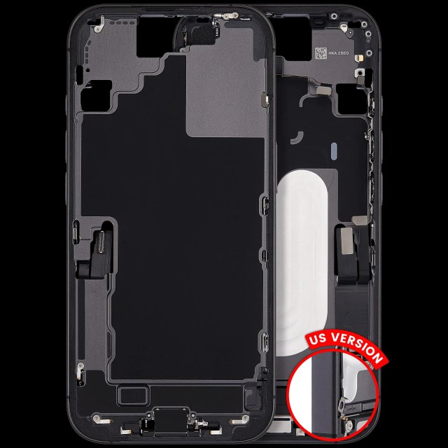 Frame centrale W/ Connettore di ricarica flat e Minuteria per iPhone 17 (US Version) (Used Service Pack Pull: Grade B) (Nero)